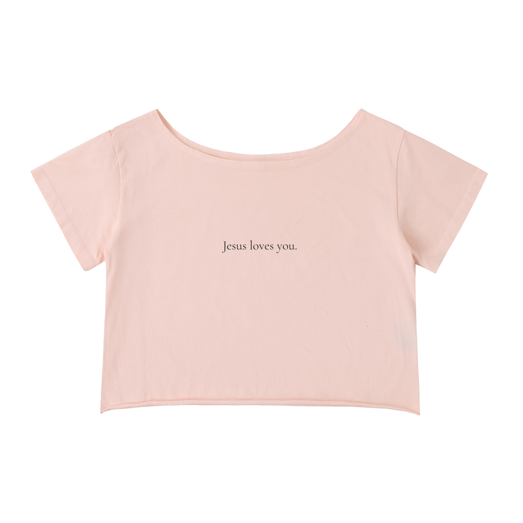 Off-Shoulder Rolled Hem Cotton T-Shirt