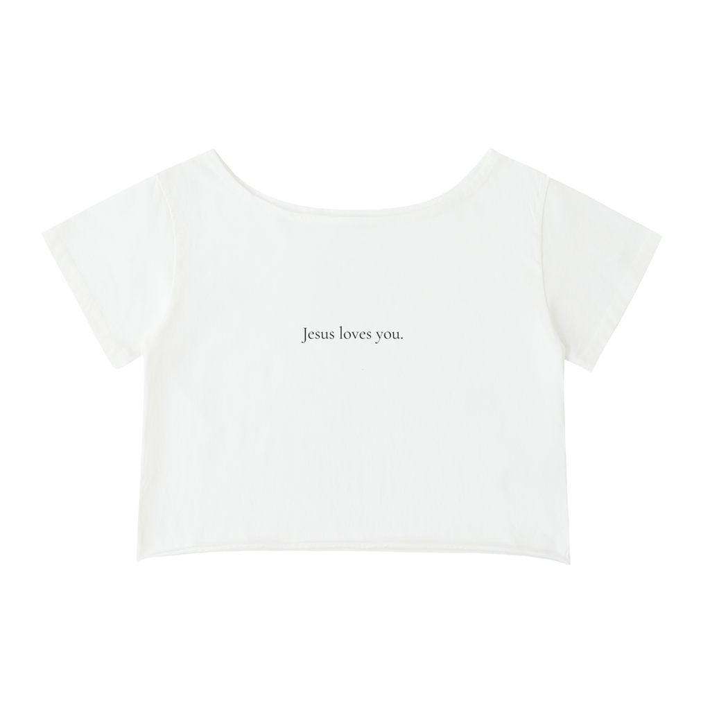 Off-Shoulder Rolled Hem Cotton T-Shirt