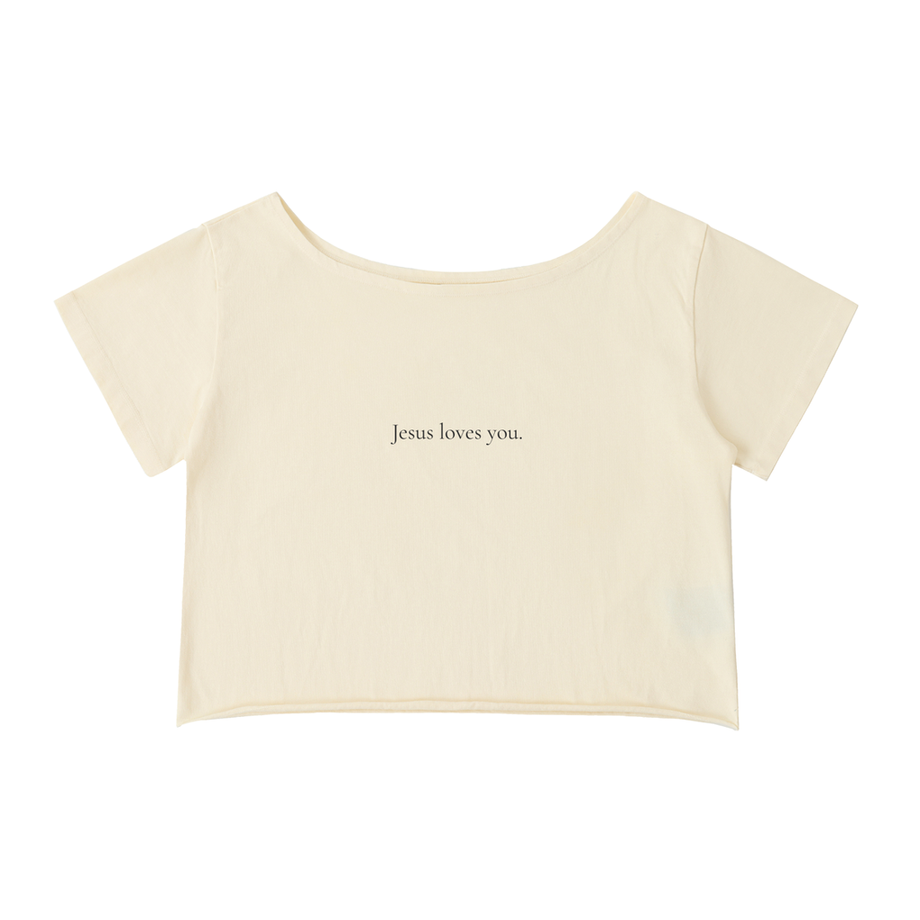 Off-Shoulder Rolled Hem Cotton T-Shirt